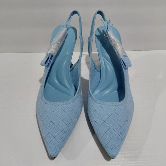 Cosy Island Light Blue Knit Pointed Toe Slingback Flared Heel Pumps Womens 9.5 - Picture 7 of 12